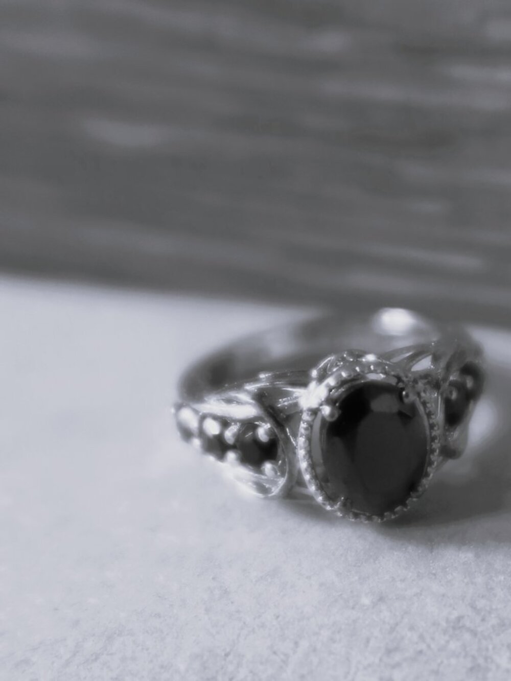 Midnight Romance STS Sterling Silver Black Spinel Oval Halo Ring Ring Size 5